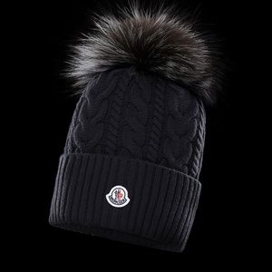 Moncler Knit Hat Beanie Pom Pom Cashmere Black NEW
